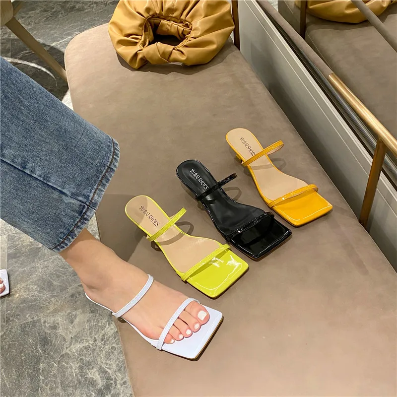 

2021 Summer Ladies Slippers Fashion Narrow Band Beach Slippers Open Toe High Heel Slippers Casual Outdoor Sandals