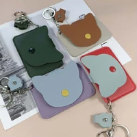 coin purse cute cat card case keychain ic card student meal card high quality pu leather document case key chain clip