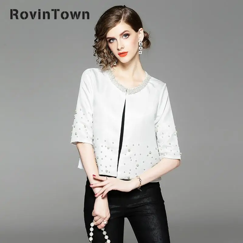 Женская Повседневная осенняя куртка белая облегающая с круглым вырезом и