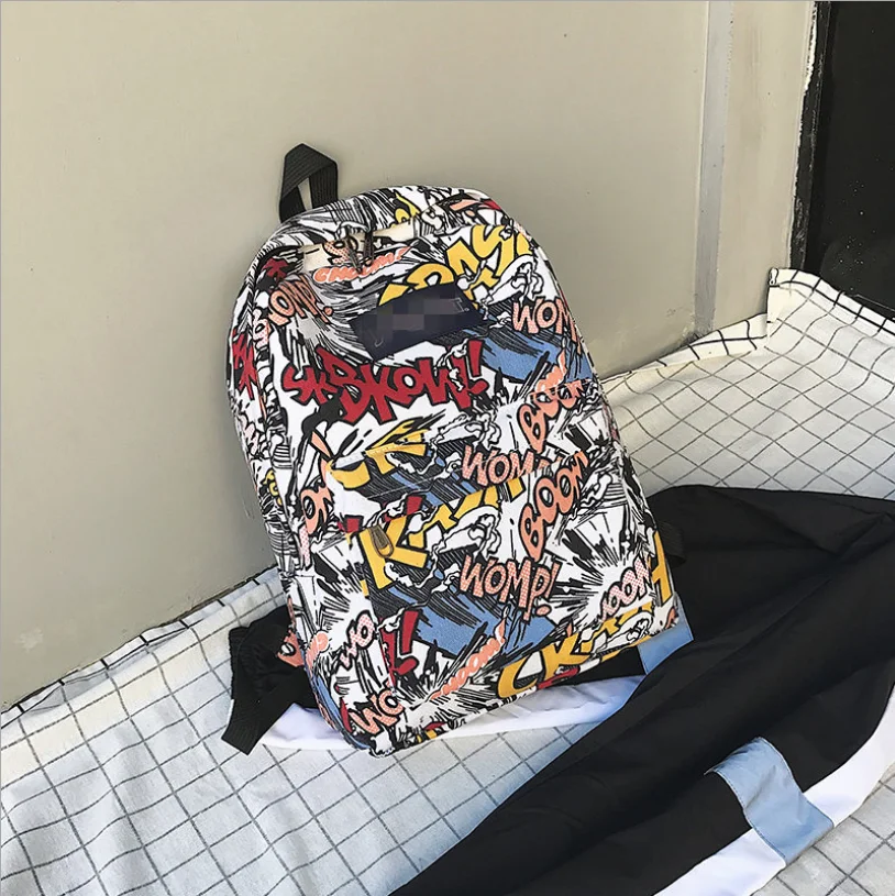 New backpack female cartoon alphabet doodle personality wild backpack men and women shoulder bag mochila - Цвет: zimu