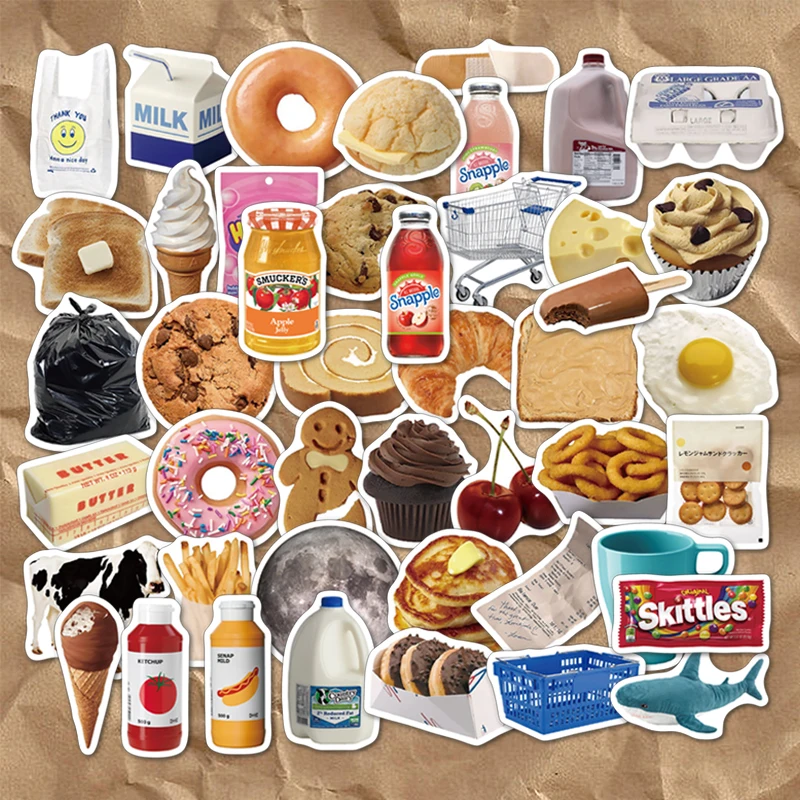 

45PCS American snack food ins style Stickers Skateboard Fridge Phone Guitar Motorcycle Luggage Decal Sticker Fun for Kid Toy