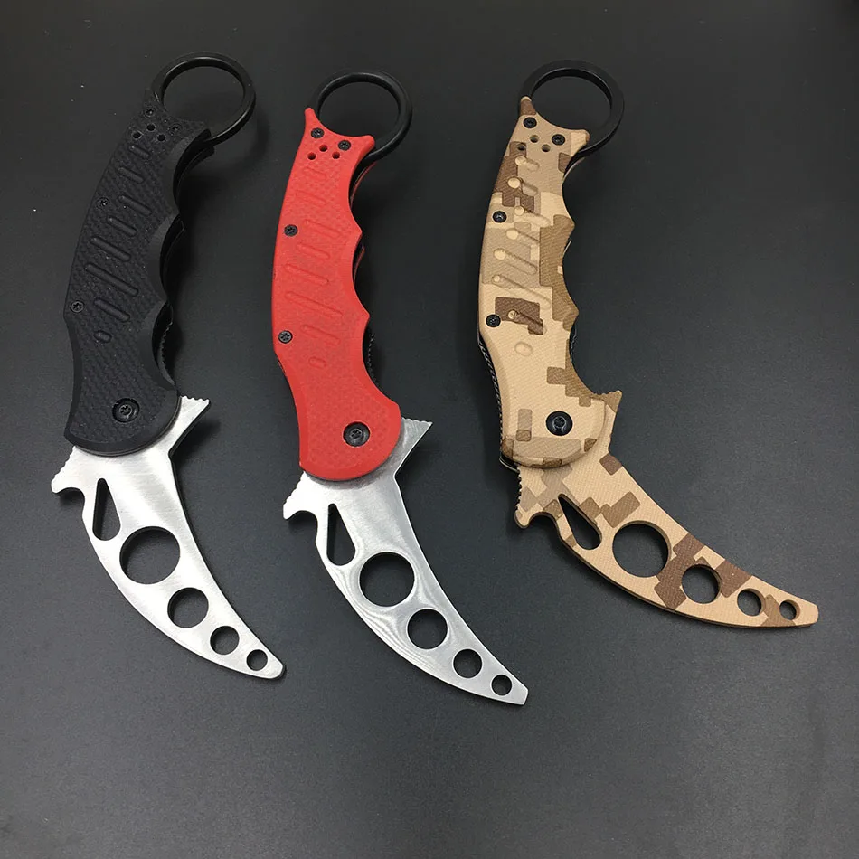 

Knife practice training knife dull tool edge karambit knife claws fixed blade 3Cr13Mov G10 handle