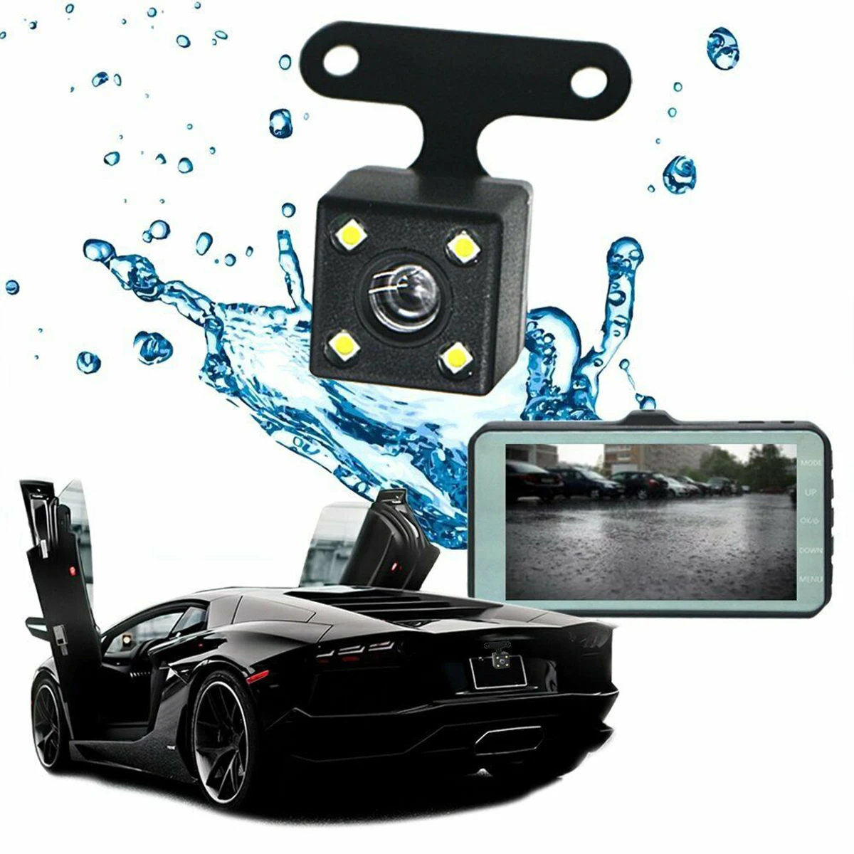 Автомобильный видеорегистратор 1080P с 4 дюймовым двойным объективом ночным