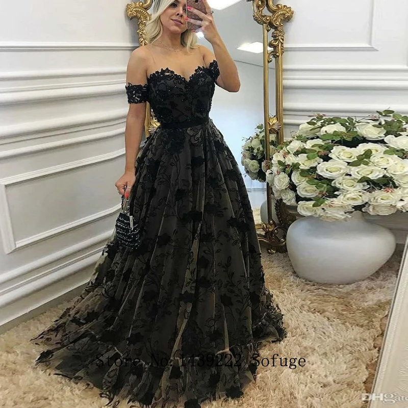 

Black Sweetheart Aline Evening Dresses Prom Appliques Off The Shoulder Pleat Vestidos De Fiesta De Noche Robe De Soiree Plus