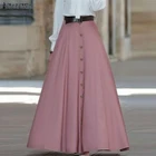 Женская длинная юбка макси, элегантная трапециевидная юбка с завышенной талией, на пуговицах, с карманами, винтажная, 2021