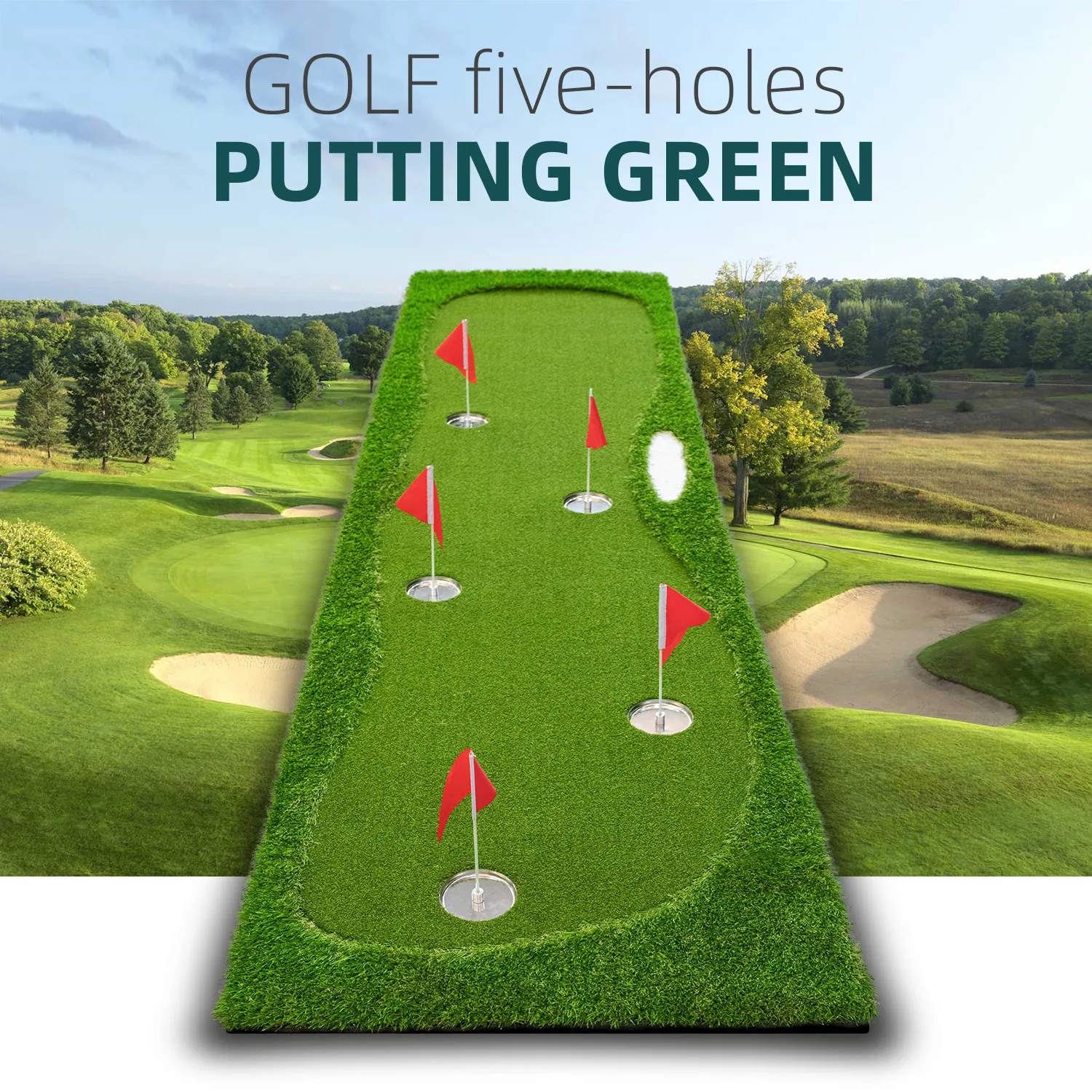 New FUNGREEN 5 Holes Golf Putting Green 75x300cm Indoor Outdoor Training Putter Mat Interesting Practice Golf Putting Pad