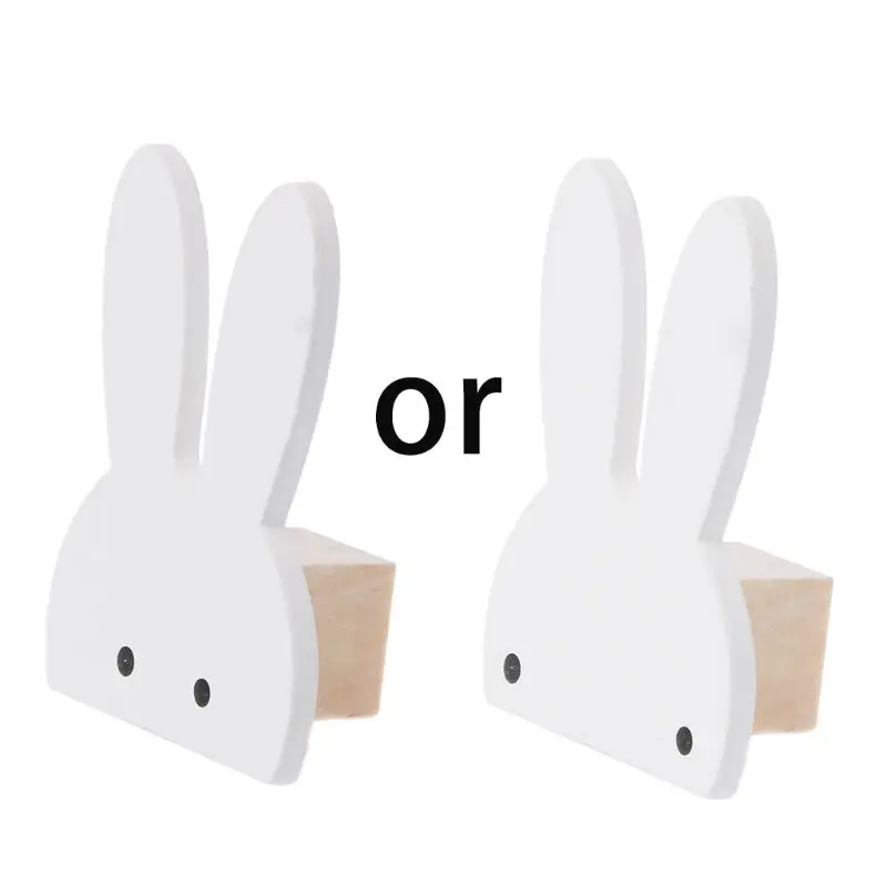 Hook Wooden Clothes Hanger Wall Decor Cute Bunny Children Bedroom Pendant with Wooden White