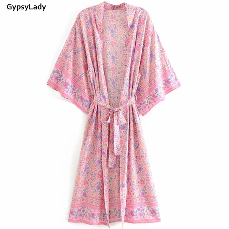 GypsyLady Винтаж кимоно Boho Блузы с цветочным принтом Для женщин длинный кардиган chic