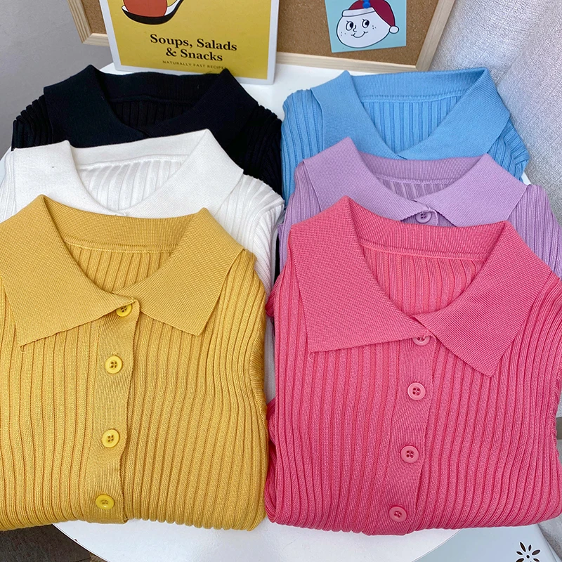 

casual autumn winter Button Sweater Women long sleeve Turn-down Collar Soft Knit sweater Pullovers solid female Jumper top