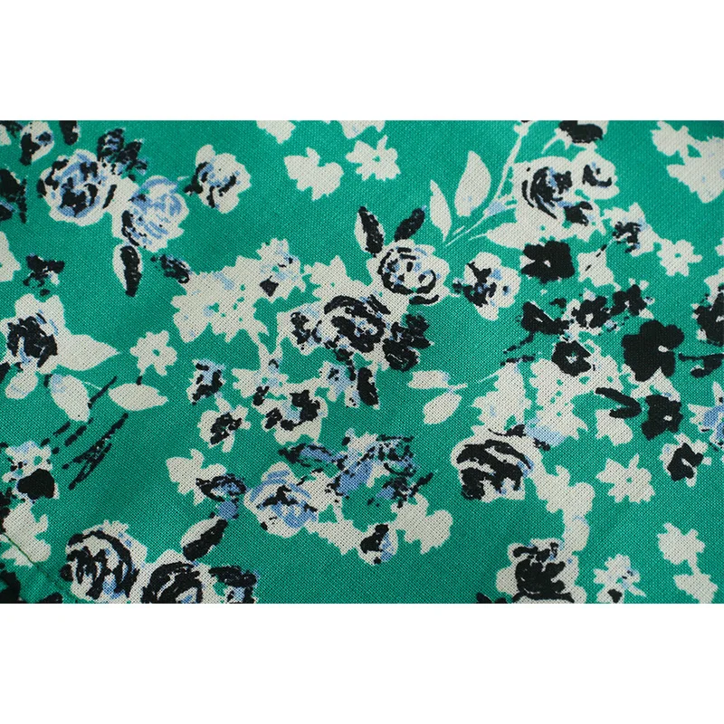 

2021 Summer Women Green Floral Print Zipper Elegant Long JumpsuitsZa Ladies Fashion Belt Short Sleeve Casual Rompers