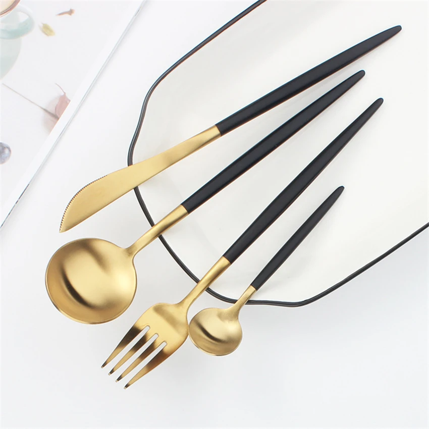 

Nordic Dinnerware sets 304 Stainless Steel Lovers Spoon Fork Knife kit Coffee Teaspoons Party hotel Tableware Household Cutlery