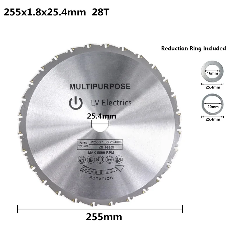 255x1.8x25.4x28T XCAN 1 шт. Диаметр 250-300 мм 28/40/60/80T циркулярная пила по дереву лезвие mulitpurpose TCT твердосплавный пильный диск - Цвет: 255x1.8x25.4x28T