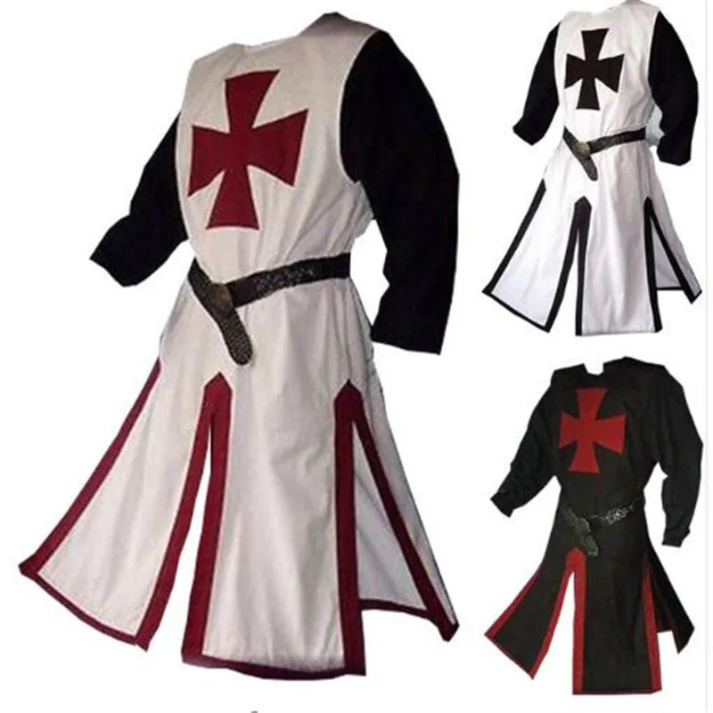 

2022 4XL 3XL Plus Adult Men Medieval Warriors Knight Templar Crusader Costume Gown Shirt Top Cross Tabard Surcoat Tunic Clothes