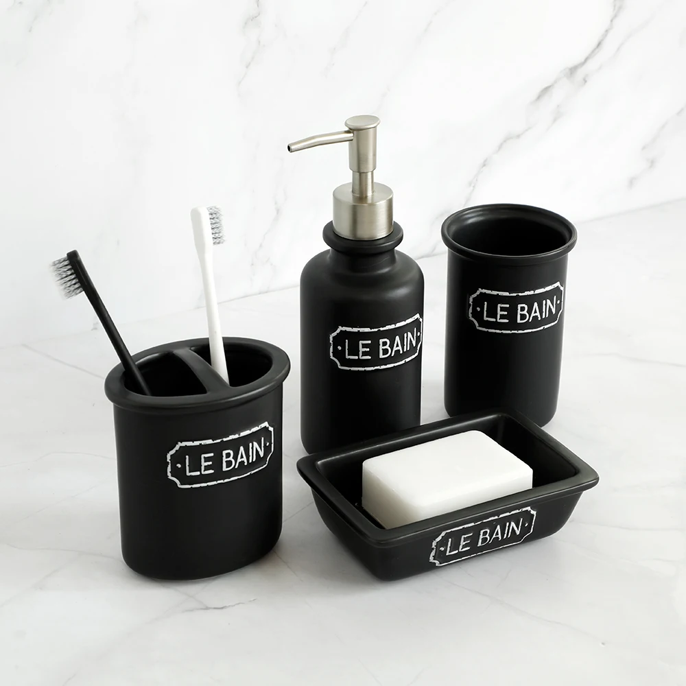 bathroom accessories set with soap or lotion dispenser toothbrush holder tumbler and soap dish white matt ceramic material free global shipping