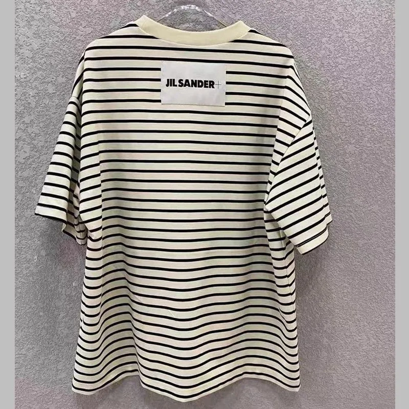 

2021 Summer New Unisex T-shirt 100% 1:1 white striped Designer Brand High Street Short Sleeve Hip Hop Oversize Loose Simple Tee