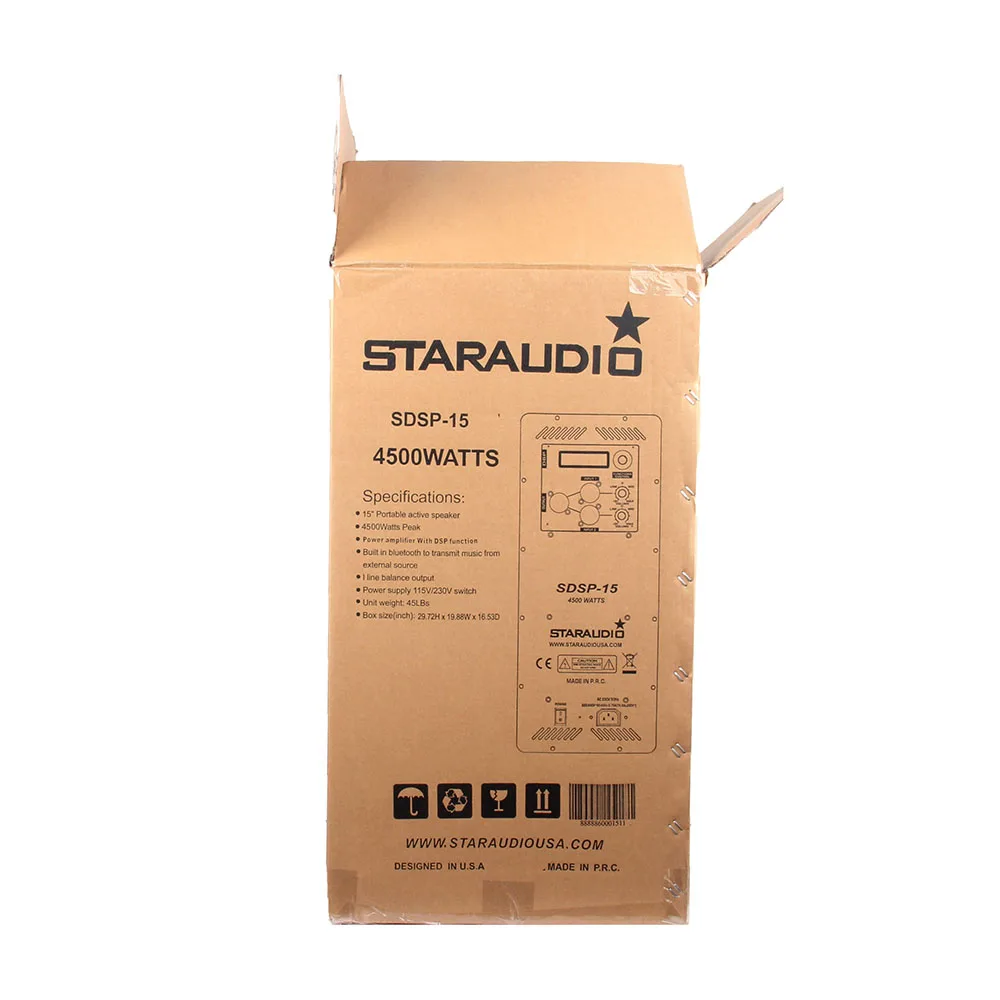 저렴한 15 인치 4500W 액티브 PA DSP DJ 스피커 전원 오디오 스피커 4CH UHF 무선 핸드 헬드 헤드셋 마이크 SDSP-15 + SMU-4000AB