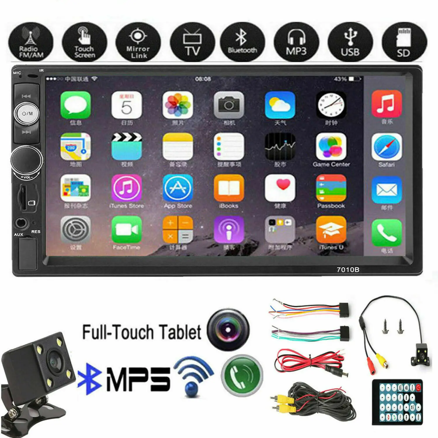 Универсальный 2 Din 7 дюймов Автомобильный Радио Центральный Multimidia MP5 с Bluetooth AUX FM Датчики парковки камера заднего вида для Toyota Ford