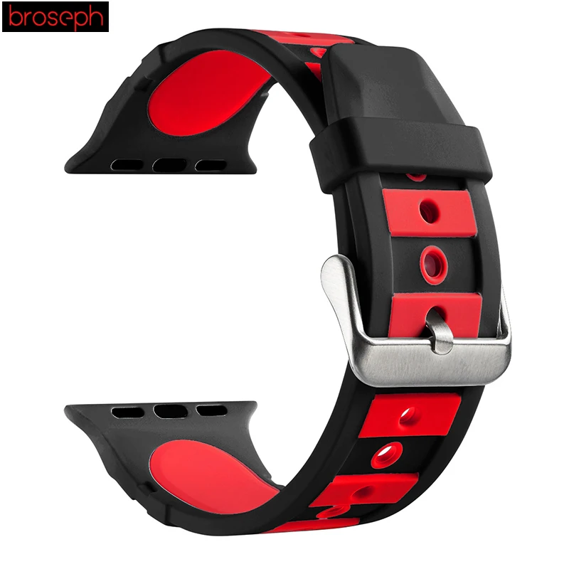 Black Red Силиконовый ремешок для iwatch 4 ремешка 44 мм 40 мм для мужчин и женщин браслет для apple watch 1 2 3 38 мм 42 мм ремешки для часов - Цвет ремешка: Black Red