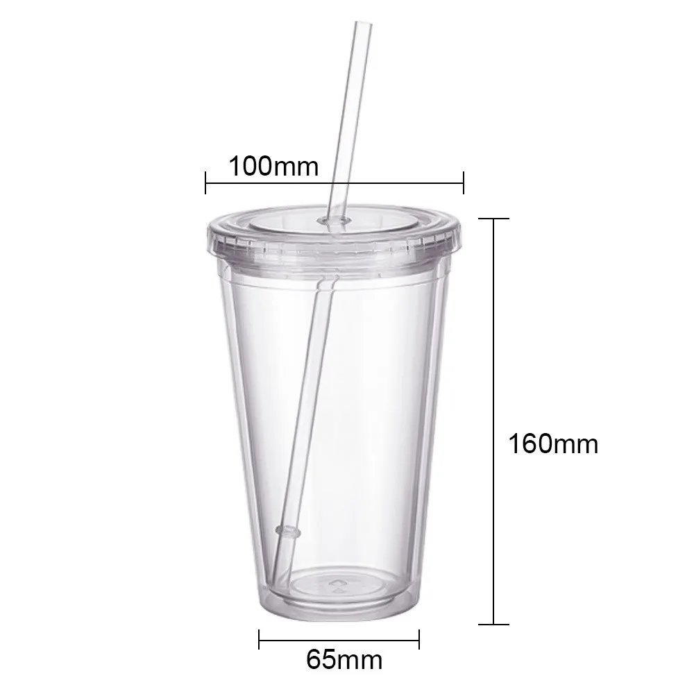 

500ml Travel Mug With Straw Reusable Smoothie Plastic Iced Tumbler Double-walled Ice Cold Drink Coffee Juice Tea Cup