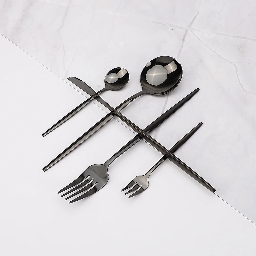 

30Pcs Flatware Set Steel Cutlery Tableware Set Glossy Black Dinnerware Dinner Party Gift Box Forks Knives Spoons Set Silverware