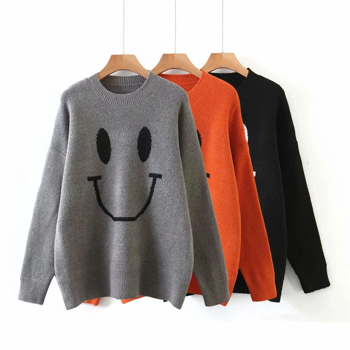 

New Fashion high street Loose casual Women Sweater Smiley Face Sweaters Tops Casual Winter Streetwear Oversized Pullover