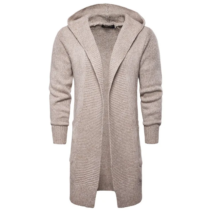 Pop Autumn Cardigan Knitwear Men Casual Long Coat New Fashion Hooded Knitted Sweater Europe and America Sweatercoat Male