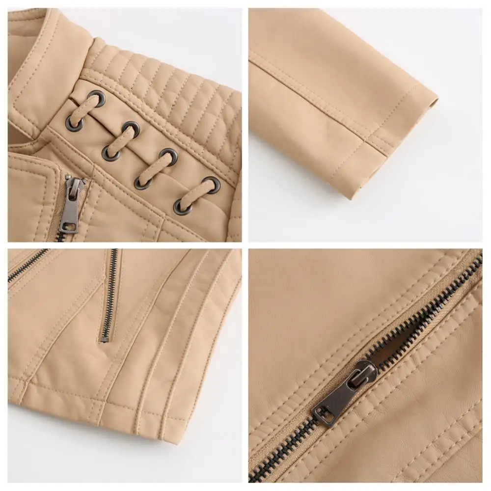 Women Autumn Winter Faux Leather Jacket Zipper Stand Collar Motorcycle Slim Coat Women's Coat Winter/Autumn 2021