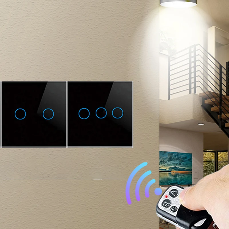 

Wall touch light sensor switch RF433 wireless remote control EU/UK standard 1/2/3gang 110V 220V glass panel interrupter switch