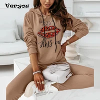 korean style hooded tops and drawstring pants suit women streetwear casual two piece set femme slim fit long sleeve sportswear