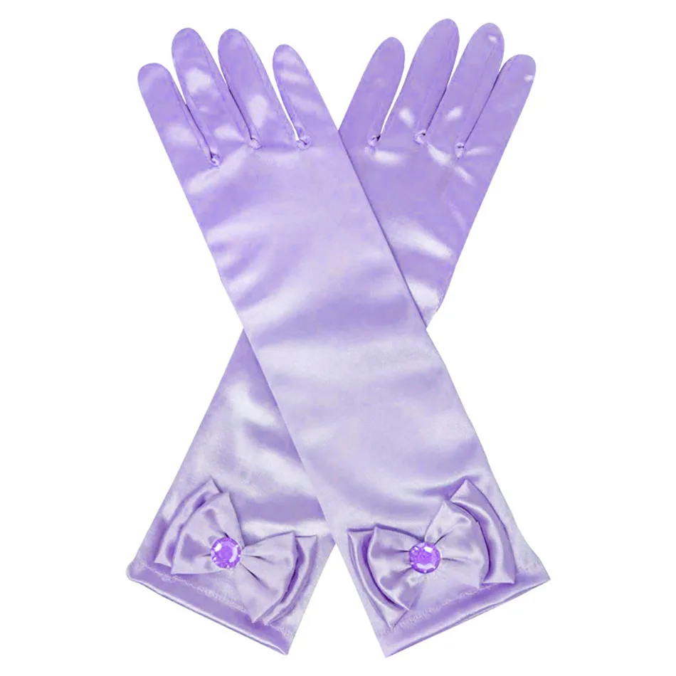 Атласные варежки с блестками и бантом детские длинные перчатки принцессы для