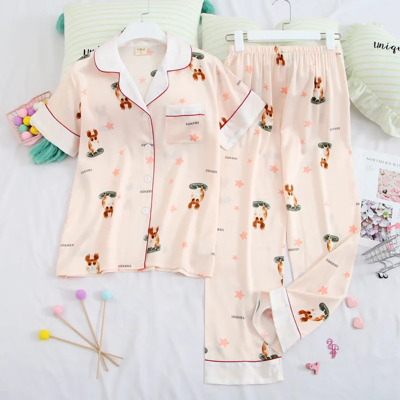 Создание 101 Летний Новый стиль Чистый хлопок дамы кардиган пижамы сладкий с