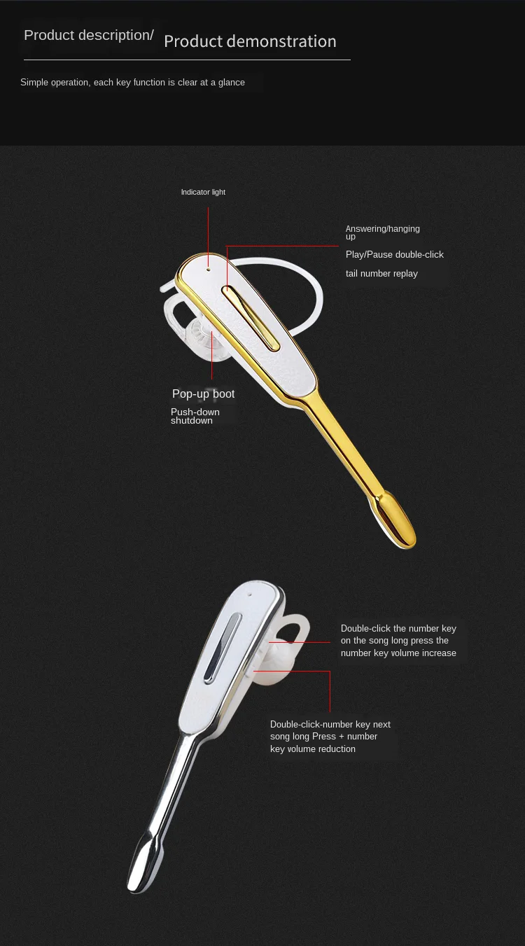 

Mini Bluetooth Wireless Sports Stereo Headset Portable High-fidelity Sound Handsfree Leather Business Ear-Hook Earphone With Mic