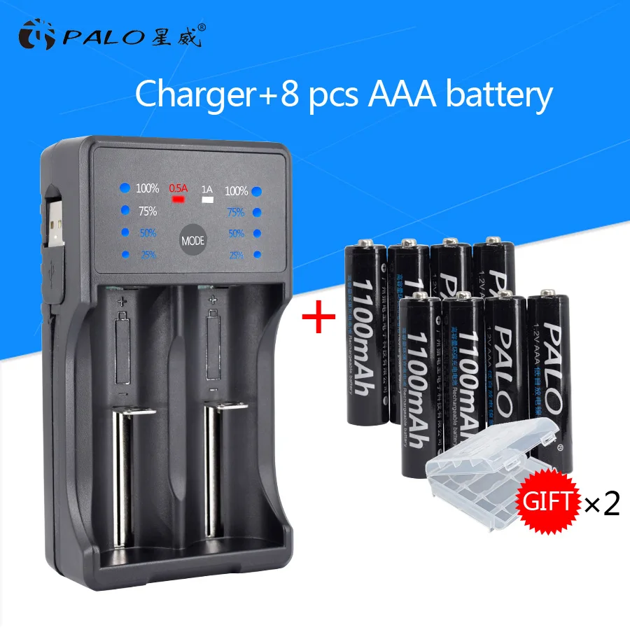 Charger 8pcs AAA Palo 4 шт. AAA батарея+ умный светодиодный дисплей зарядное устройство USB зарядное устройство для Ni-MH/CD AA AAA Li-ion 3,7 в 18650 аккумуляторная батарея - Цвет: Charger 8pcs AAA