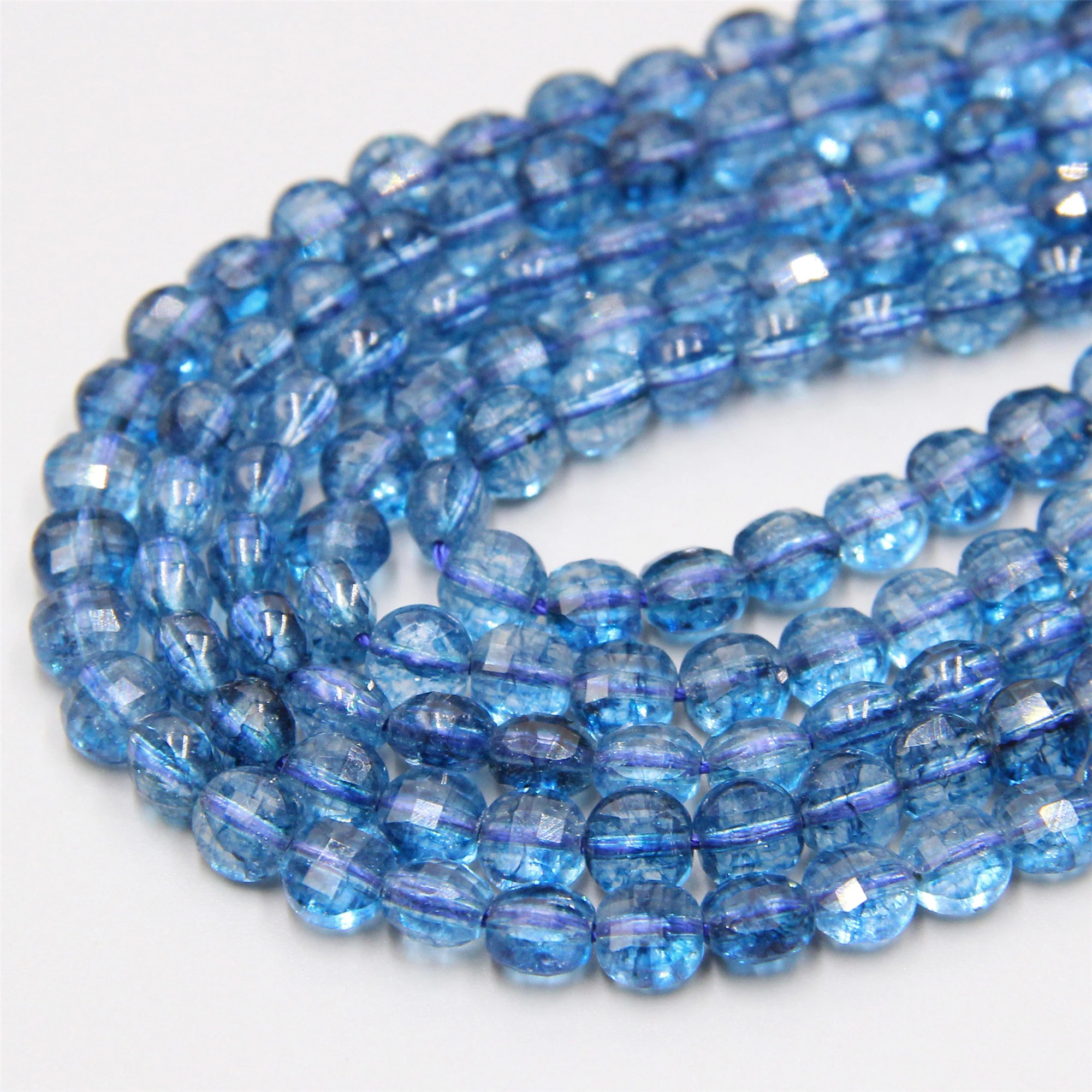 6 мм * 4 граненая Монета Форма Свободные кварцевые бусины натуральные из синего