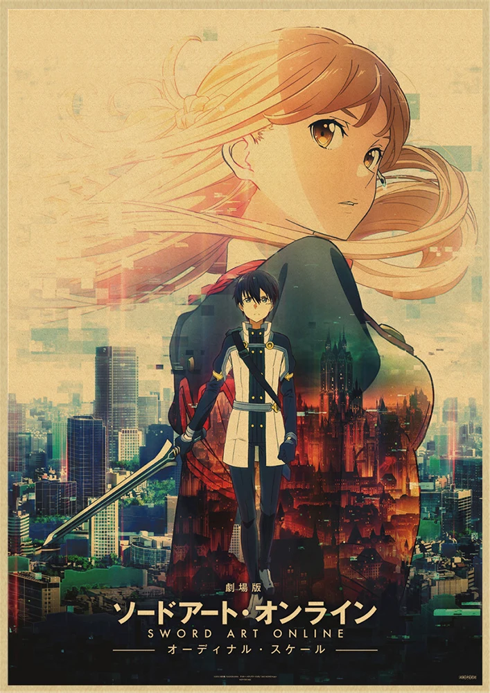 Японское аниме меч искусство онлайн винтажный постер из крафт-бумаги декор стен