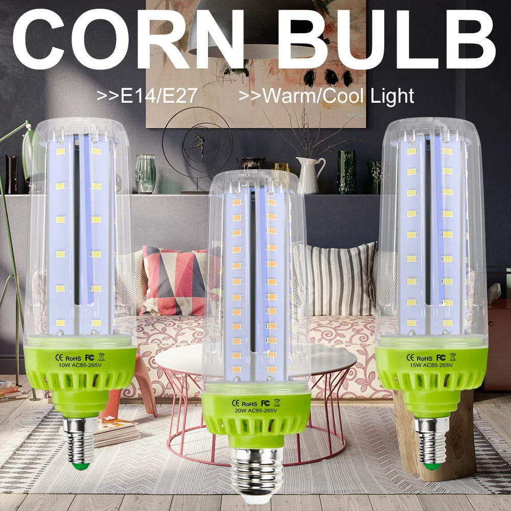 

E27 LED Corn Light 220V LED Spot Lamp E14 Candle Bulb 10W 15W 20W LED Lampara 110V Indoor Chandeliers High Power Bombillas 5736