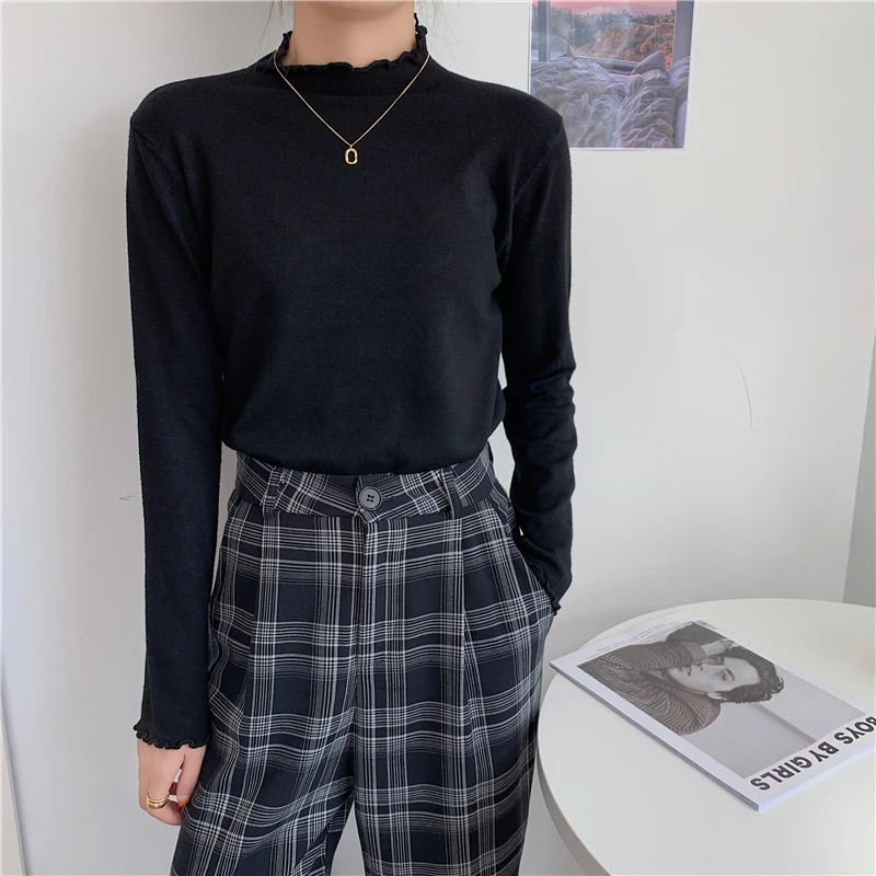 Женская трикотажная футболка CMAZ приталенная однотонная Водолазка с длинным