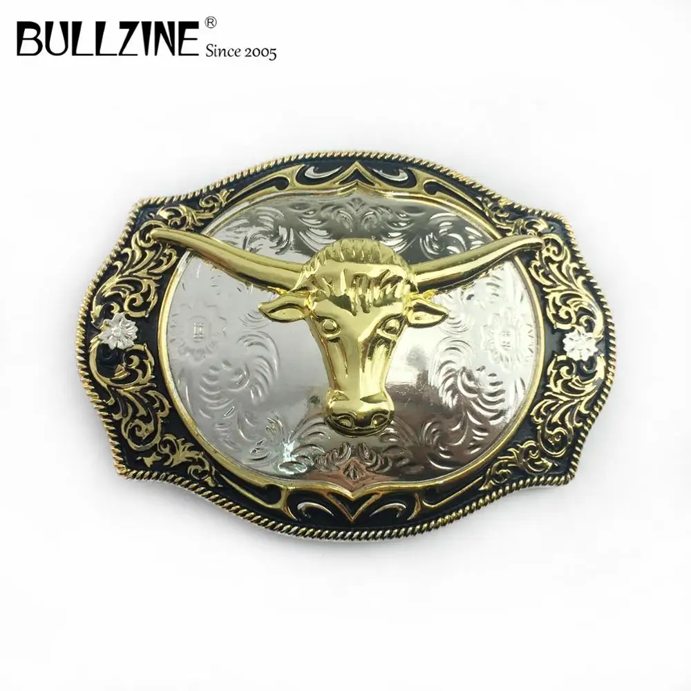 В Bullzine в виде Головы Быка пряжка на ремешке с серебро и золото FP 03656 для 4 см ширина