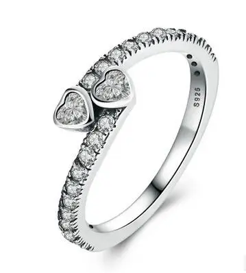 3 925 Sterling Silver Headband Ring Two Hearts and Valentine's Day Love Jewelry Ring - Main Stone Color: 3