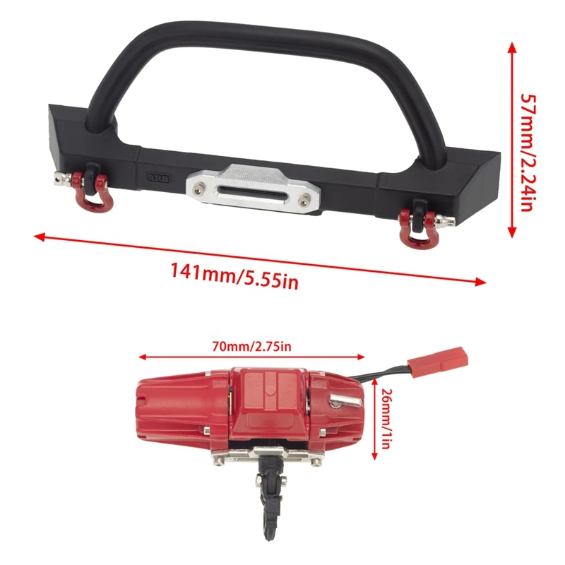 

Metal Bumper with Automatic Winch for 1/10 RC Crawler Car Axial SCX10 II 90046 Traxxas TRX4 Upgrade Parts