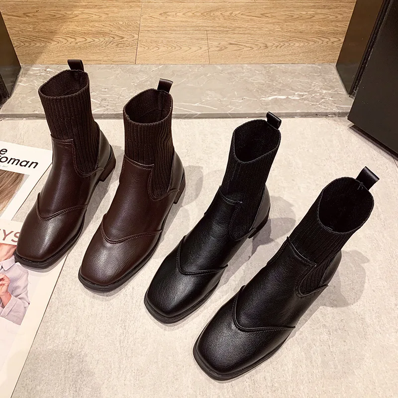 

Short Socks Mouth Boots for Women Mature Female Fashion Chelsea Boots Women Autumn Winter Taller Shoes for Ladies A171