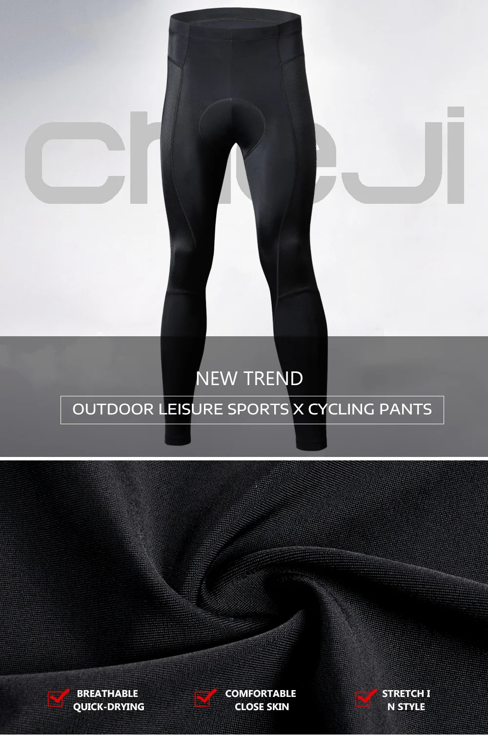 CHEJI Cycling Long Pants Gel Padded Men Black Breathable MTB Road Bike Lycra Bicycle Tights Cycling Trousers Clothing