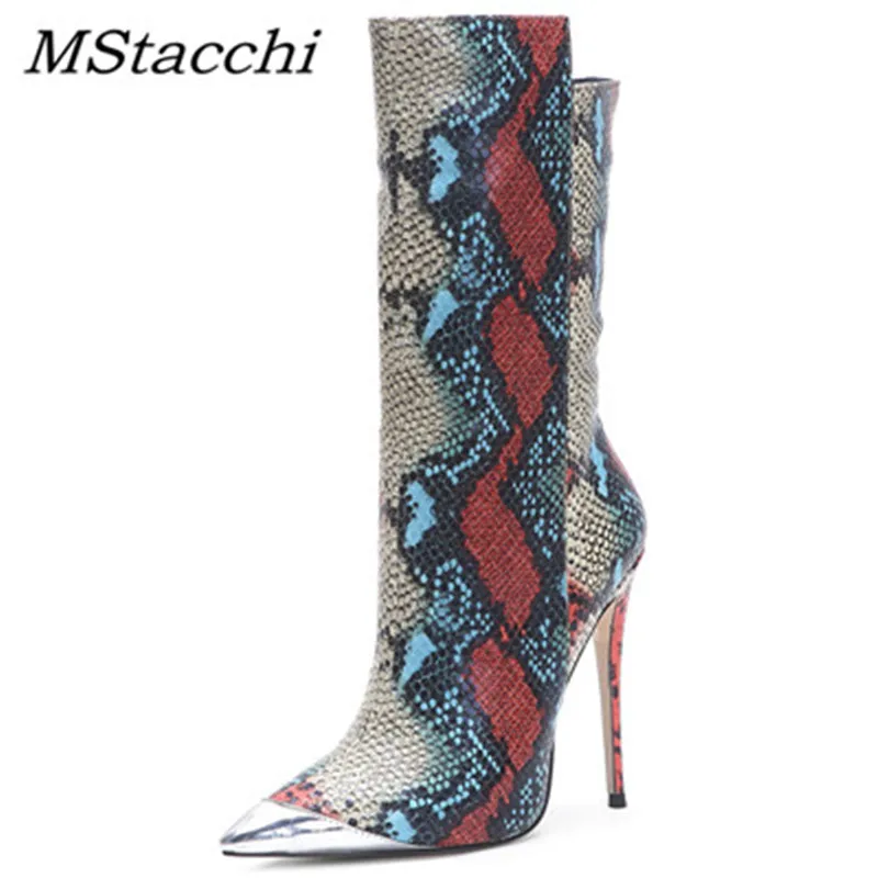 Пикантные женские туфли MStacchi с заостренным носком сапоги на тонком каблуке со