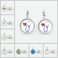 doctor stethoscope syringe earrings high quality handmade dome glass earrings nurse doctors accessories gift