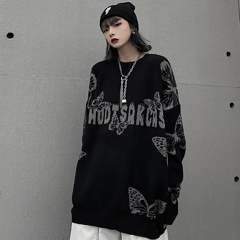 Трикотажные свитера мужские в стиле хип-хоп 2020 Harajuku с бабочками свободные топы