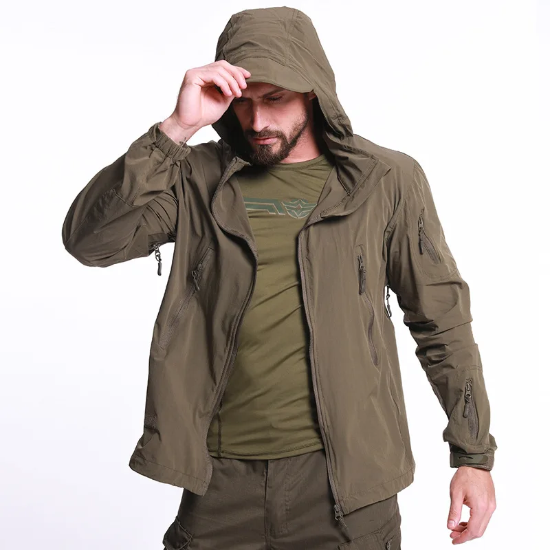 

Men's Spring Military Tactical Jacket Autumn Windbreaker Waterproof Lightweight Jacket Outwear Breathable Coats Hidden Hoody