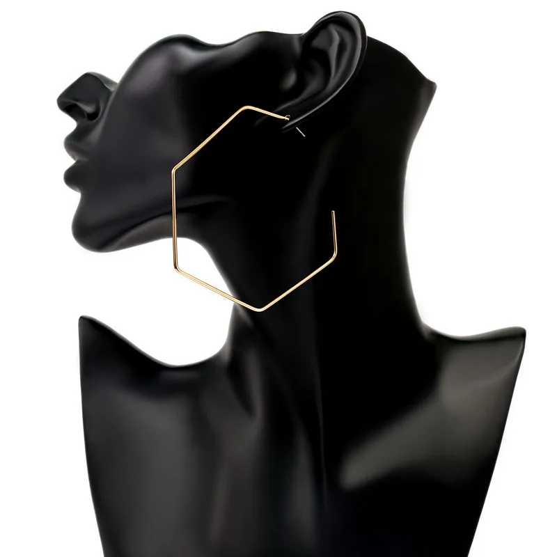 Простые большие серьги-кольца для женщин геометрические шестигранные полые
