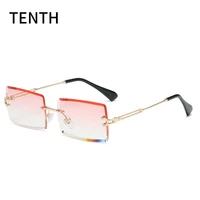 decorative rimless metal vintage eyewear frameless rectangle sun protection small sizes glasses women fashion square sunglasses