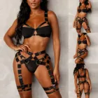 Комплект женского эротического нижнего белья из 3 предметов, сексуальный ажурный бандажный корсет, стринги, стальная подвязка, пояс для косплея