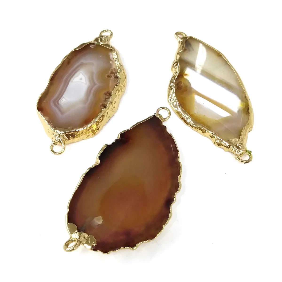 Натуральный камень ломтик Агаты Подвески ожерелье Соединитель с двумя